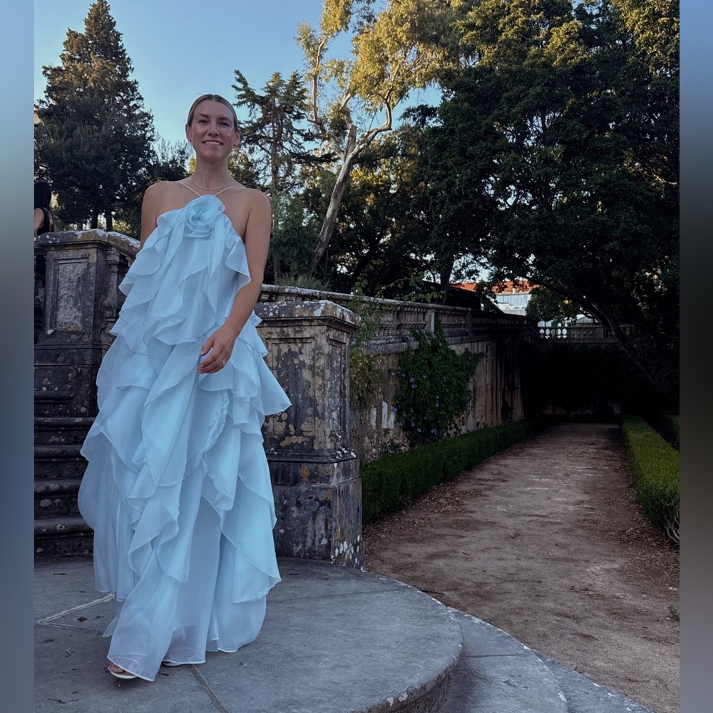Aje Pandorea Layered Maxi Dress Silver Blue US 4